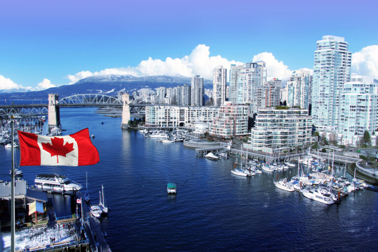canada flag and view of downtown Vancouver bc matchmaker